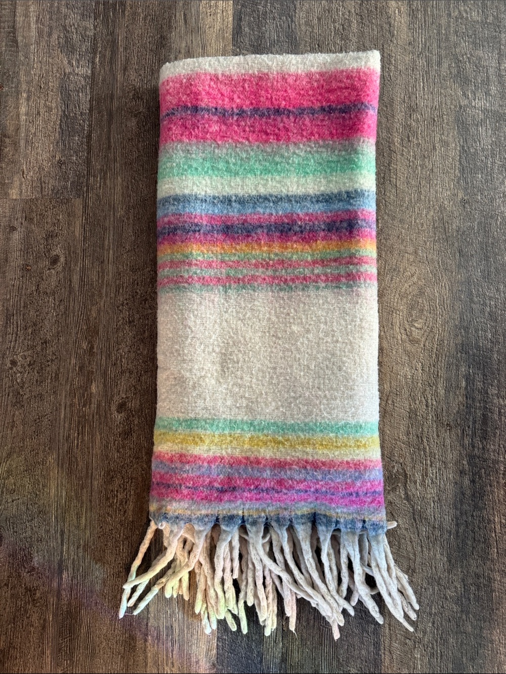 Free People Multicolor Striped Fringe Throw Blanket - Cream Base